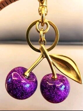 NWOT Purple Glitter Cherry Bag Charm